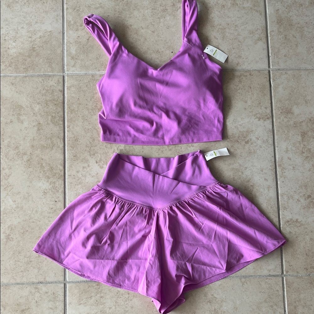 Purple Athletic Crop Top and Shorts Set
